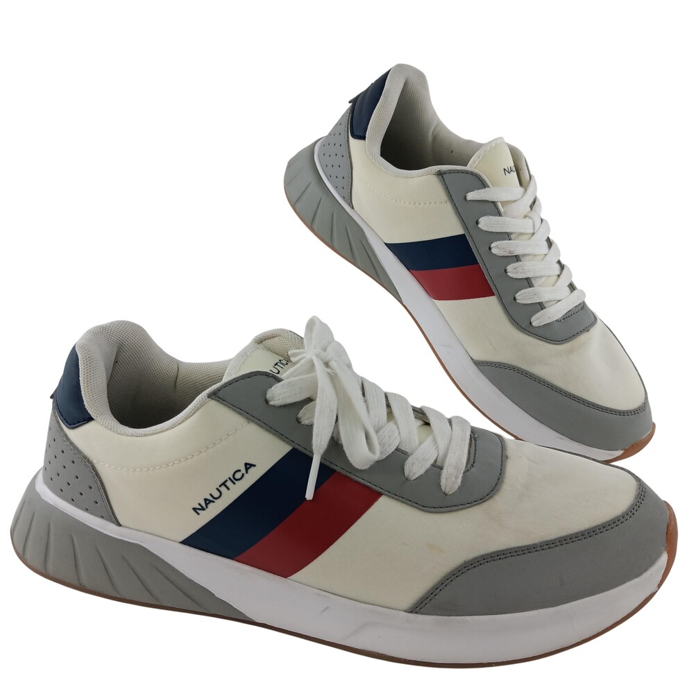 Nautica Shoes Mens Size 13 White Gray Navy Red Casual Low Top Sneakers APORT7